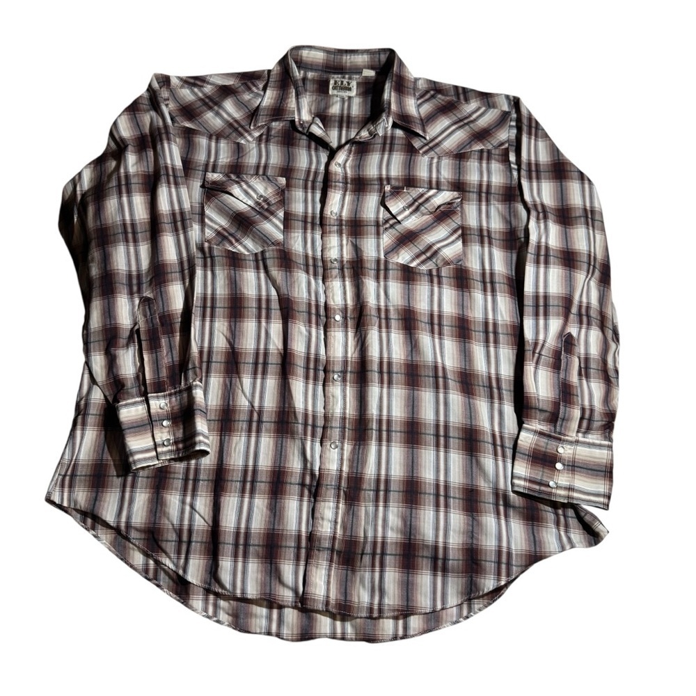Ely Cattleman Men’s Western Pearl Snap Casual Shirt Size XXL Brown/Cream Plaid - Picture 2 of 8